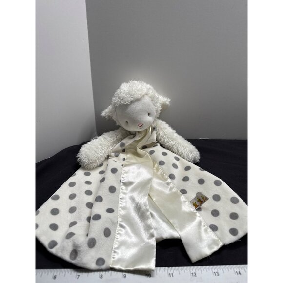 Soft Plush Lamb Lovey Security Blanket Grey Dots By Bunnies By The Bay Satin Edg - Picture 1 of 7